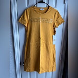 Calvin Klein Girls' Mustard Yellow Logo Tee Dress